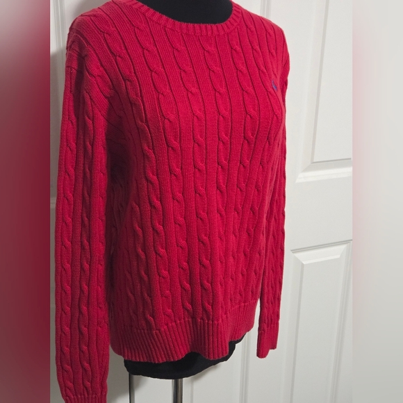 Polo Ralph Lauren red cable-knit cotton crewneck sweater Xl - Picture 3 of 6